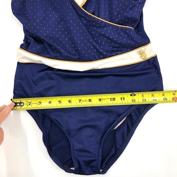 Vintage Robby Len One Piece Swimsuit Bathing Suit Nautical Blue Gold Sz 14 - Picture 12 of 15